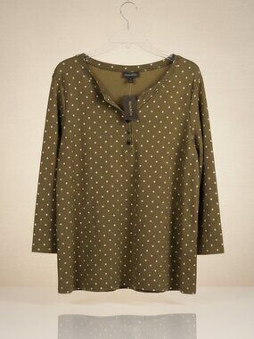 Style & Co 3/4 length Henley, moss green Poka dot casual top - Size XL NWTs